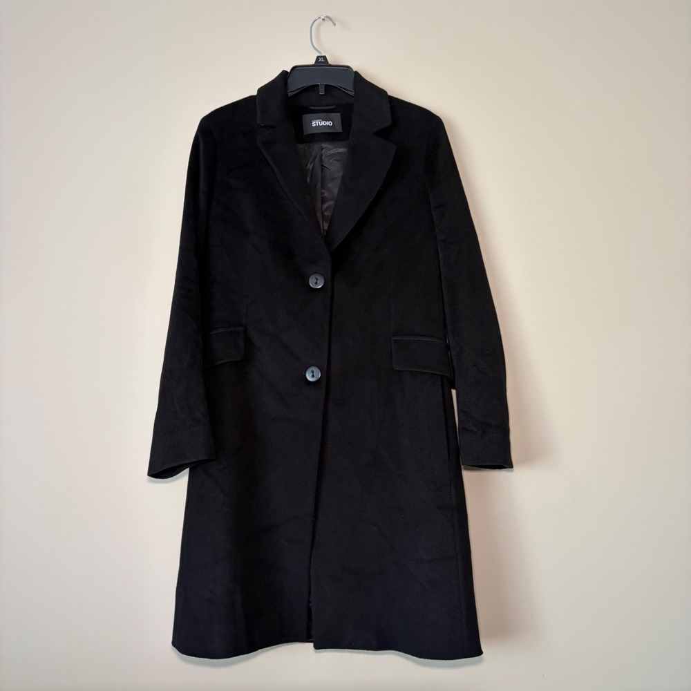 Fleurette Studio Women Black‎ Wool Blend Long Button Front Coat Size 4